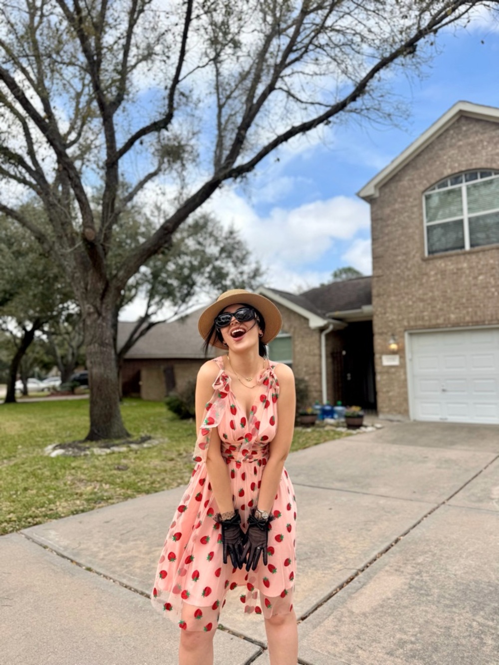 Pink 1950S Strawberry Mesh Swing Dress